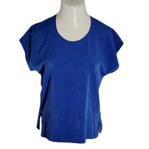 Sea Suns Vintage Blouse Top ~ Sz S ~ Blue ~ Sleeveless ~ Round Neck